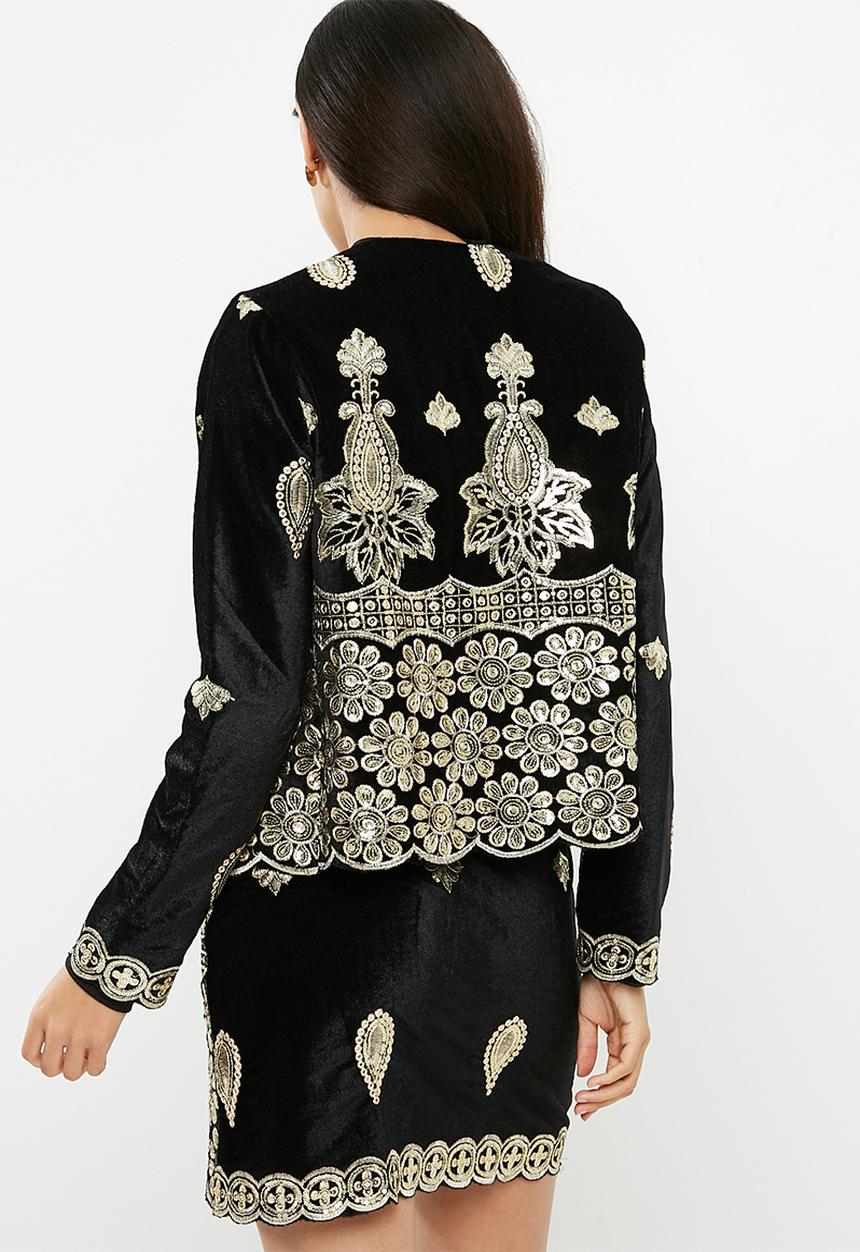 Missguided - Sequin embellished velvet collarless jacket
