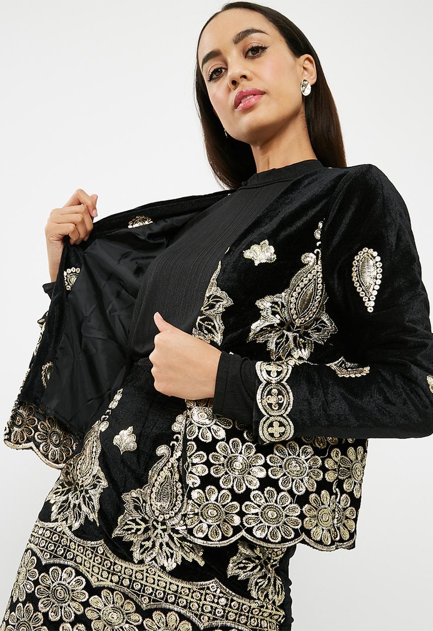 Missguided - Sequin embellished velvet collarless jacket