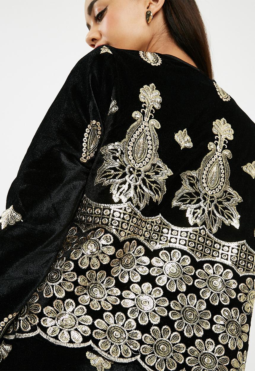 Missguided - Sequin embellished velvet collarless jacket