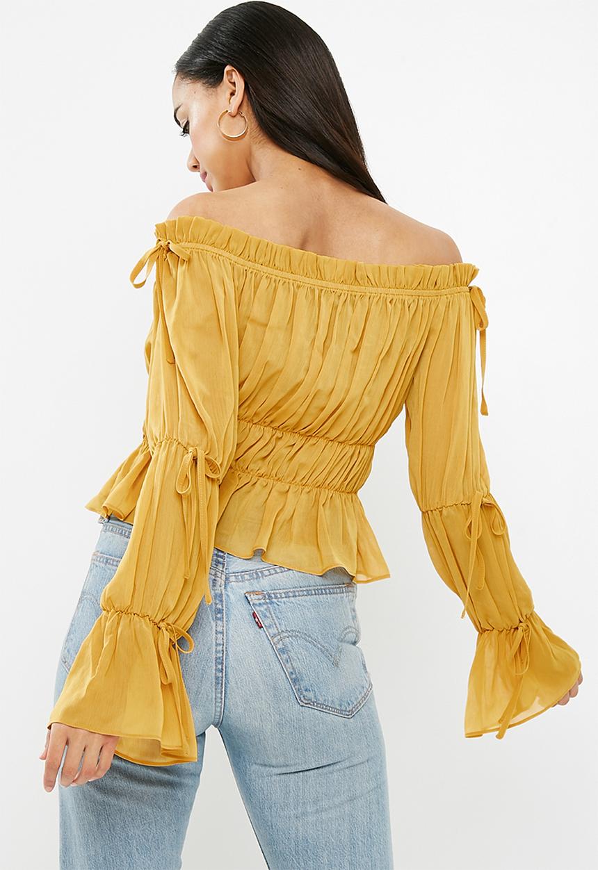Missguided - Gathered bardot shirred waist top - mustard