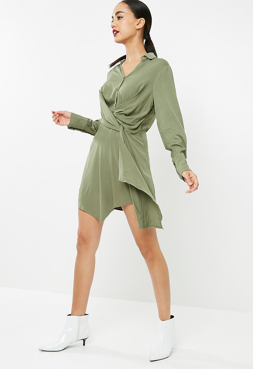 Missguided - Asymmetric knot front shirt dress - khaki