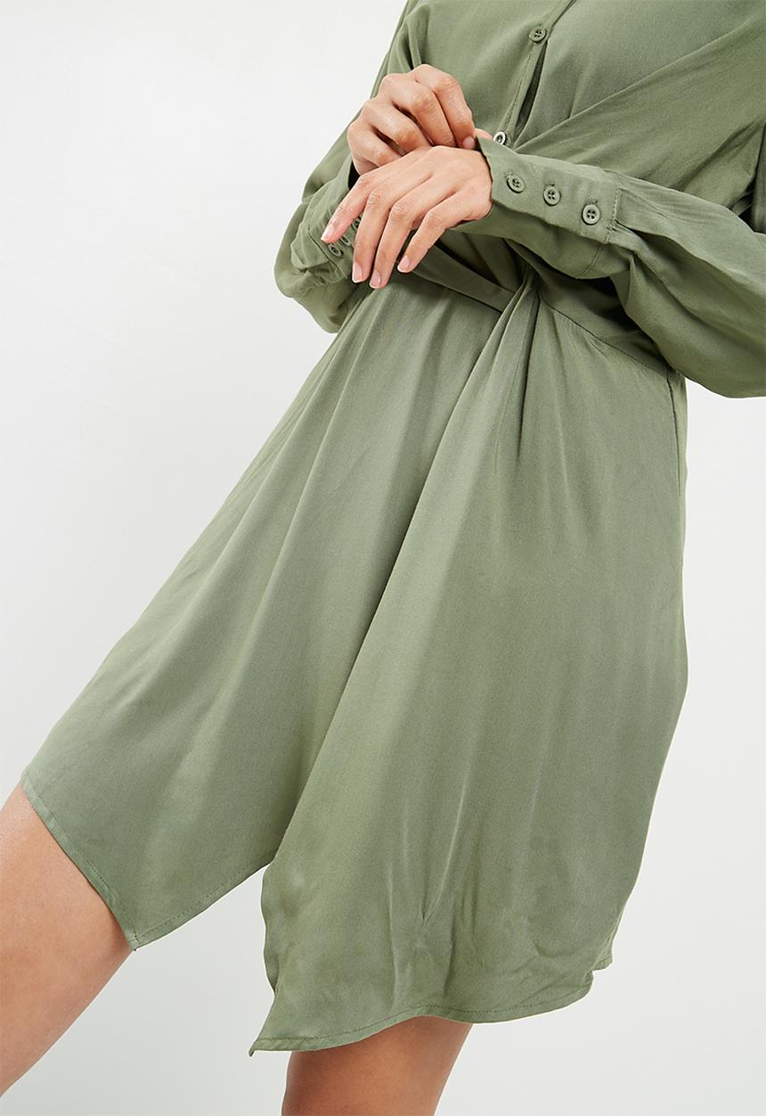 Missguided - Asymmetric knot front shirt dress - khaki