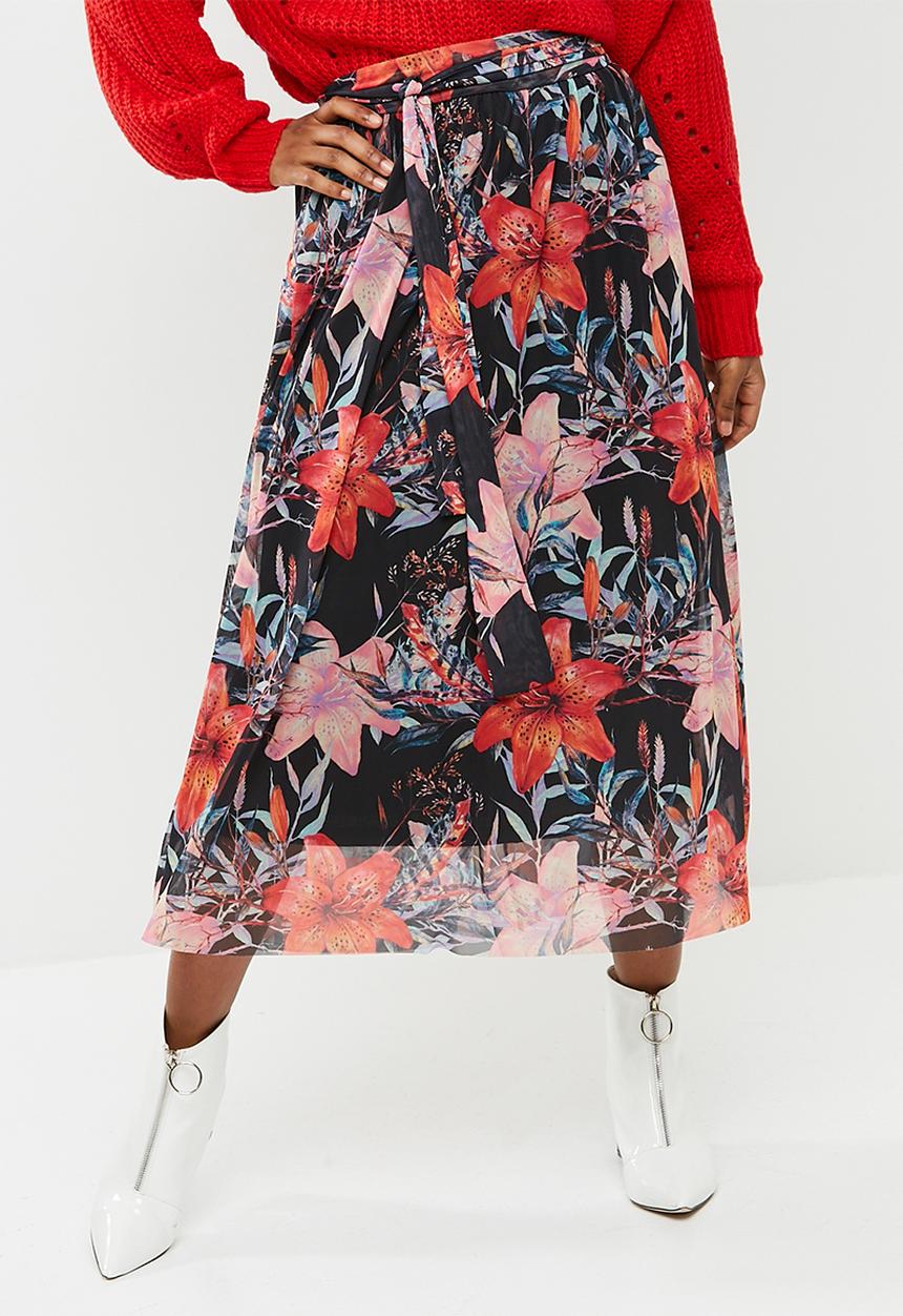 Pieces - Odina mesh floral midi skirt