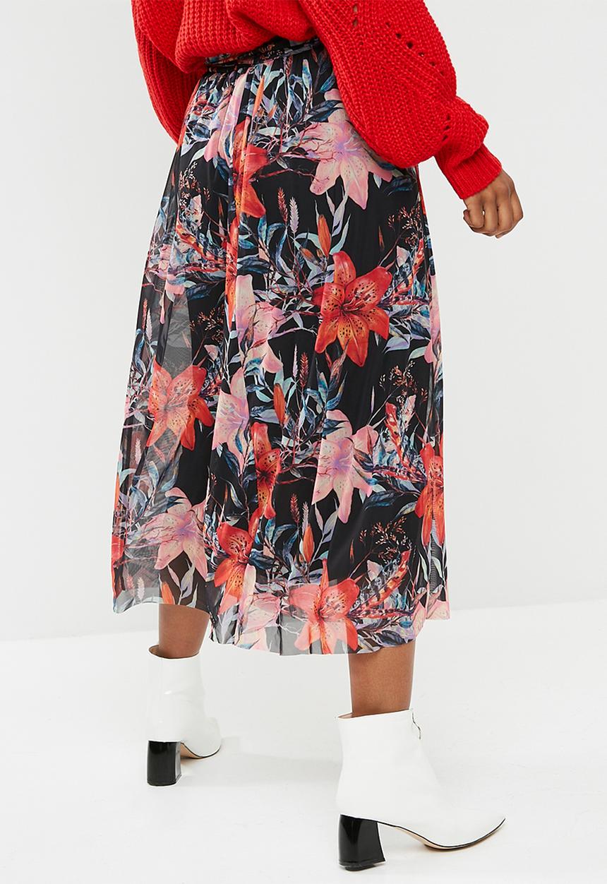 Pieces - Odina mesh floral midi skirt