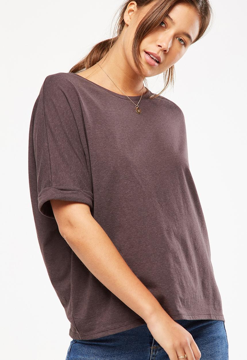 Cotton On - Shilah oversized roll sleeve tee - brown