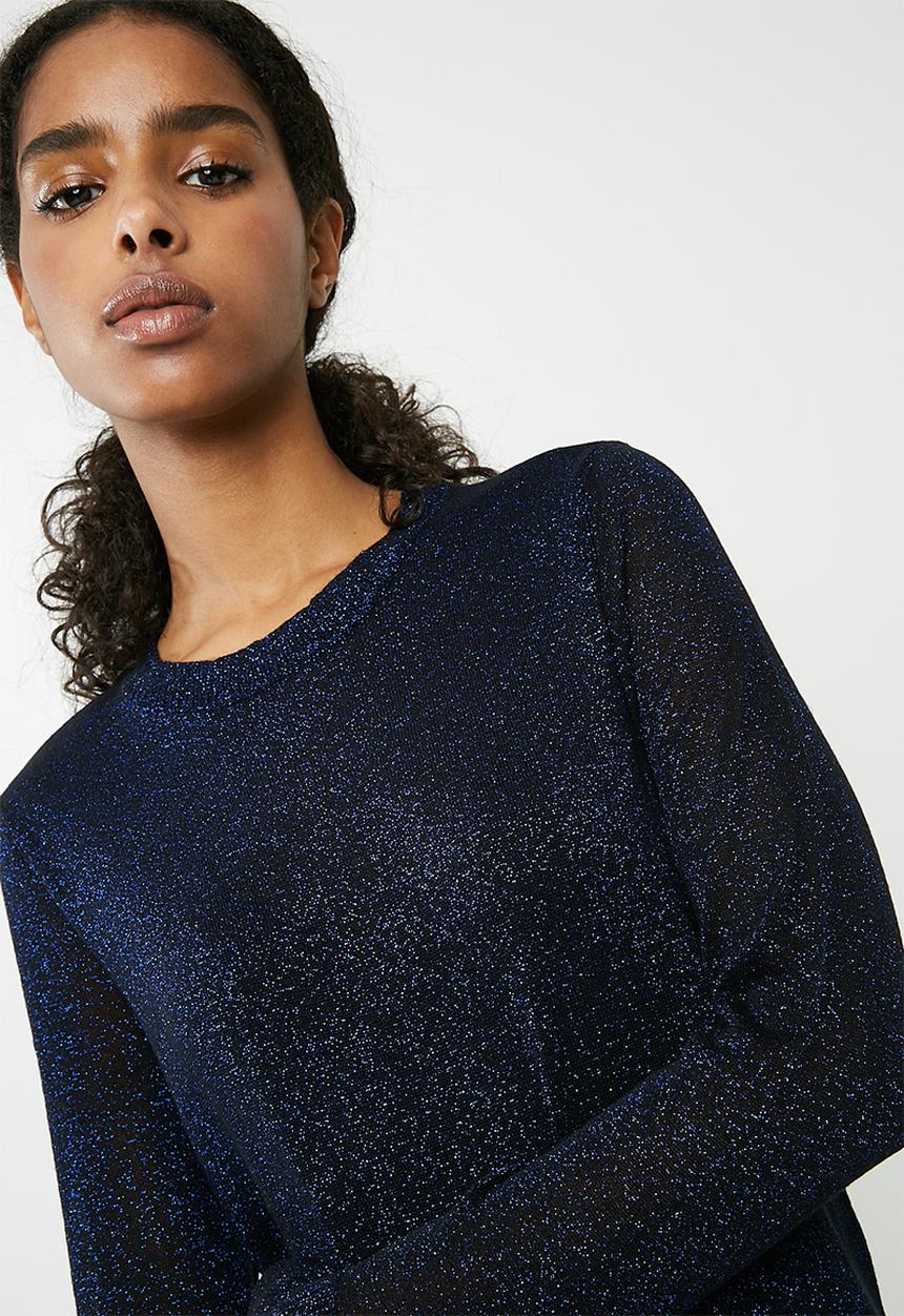 ONLY - Kamilla long sleeve knit dress - black & blue glitter