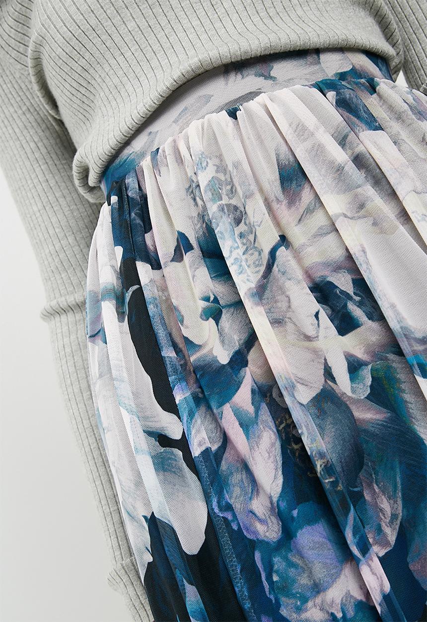 Vero Moda - Lago floral mesh midi skirt - white & blue