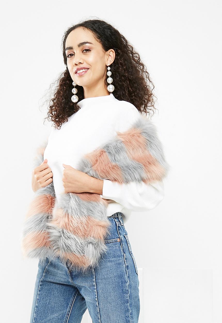 Missguided - Stripped faux fur scarf