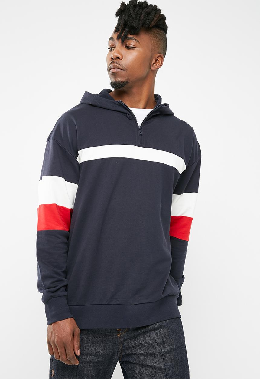 Only & Sons - Zip neck colour-block hoodie