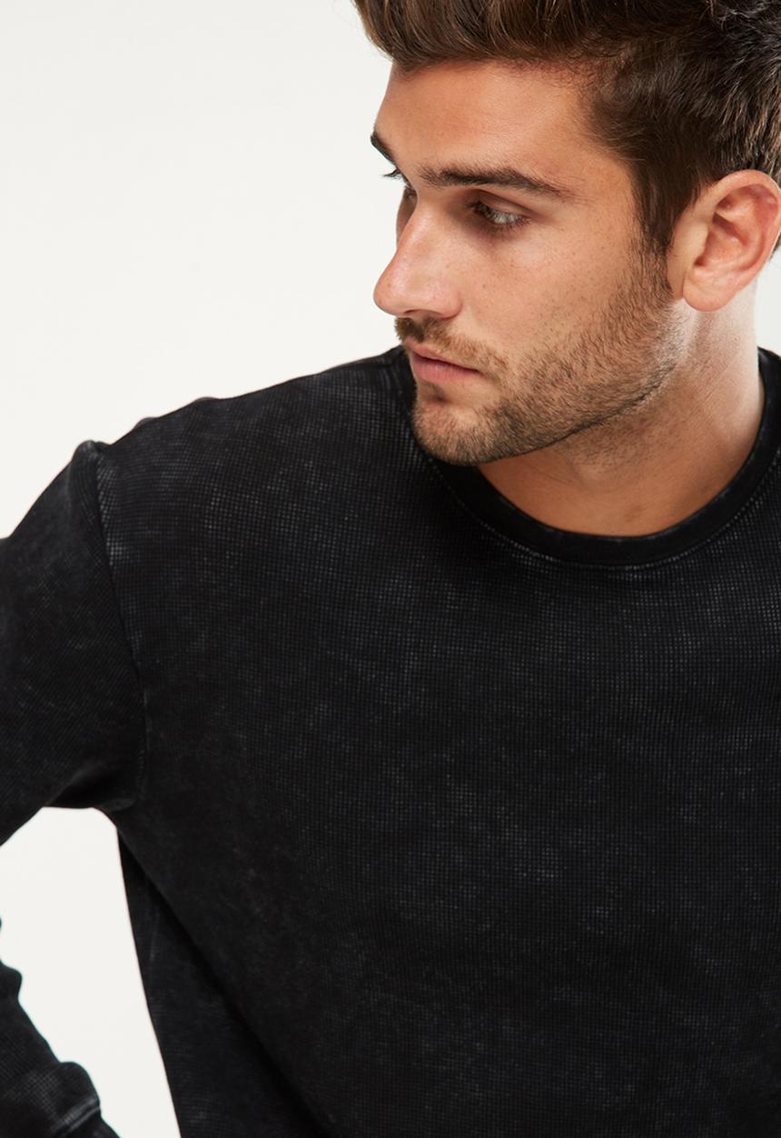 Cotton On - Waffle long sleeve tee - black