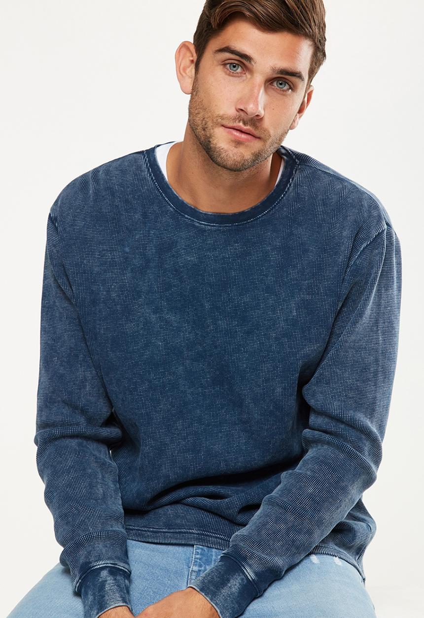 Cotton On - Waffle long sleeve tee - navy