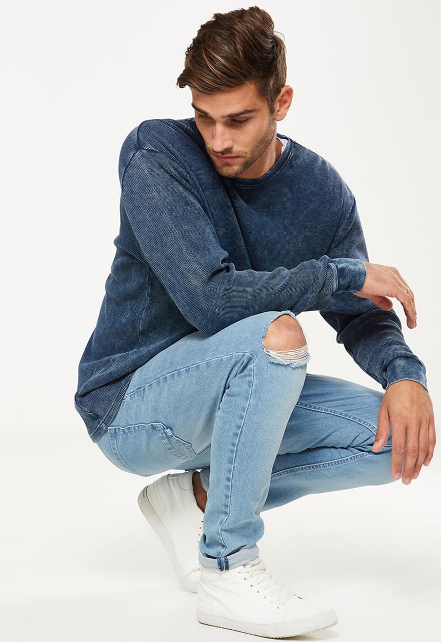 Cotton On - Waffle long sleeve tee - navy