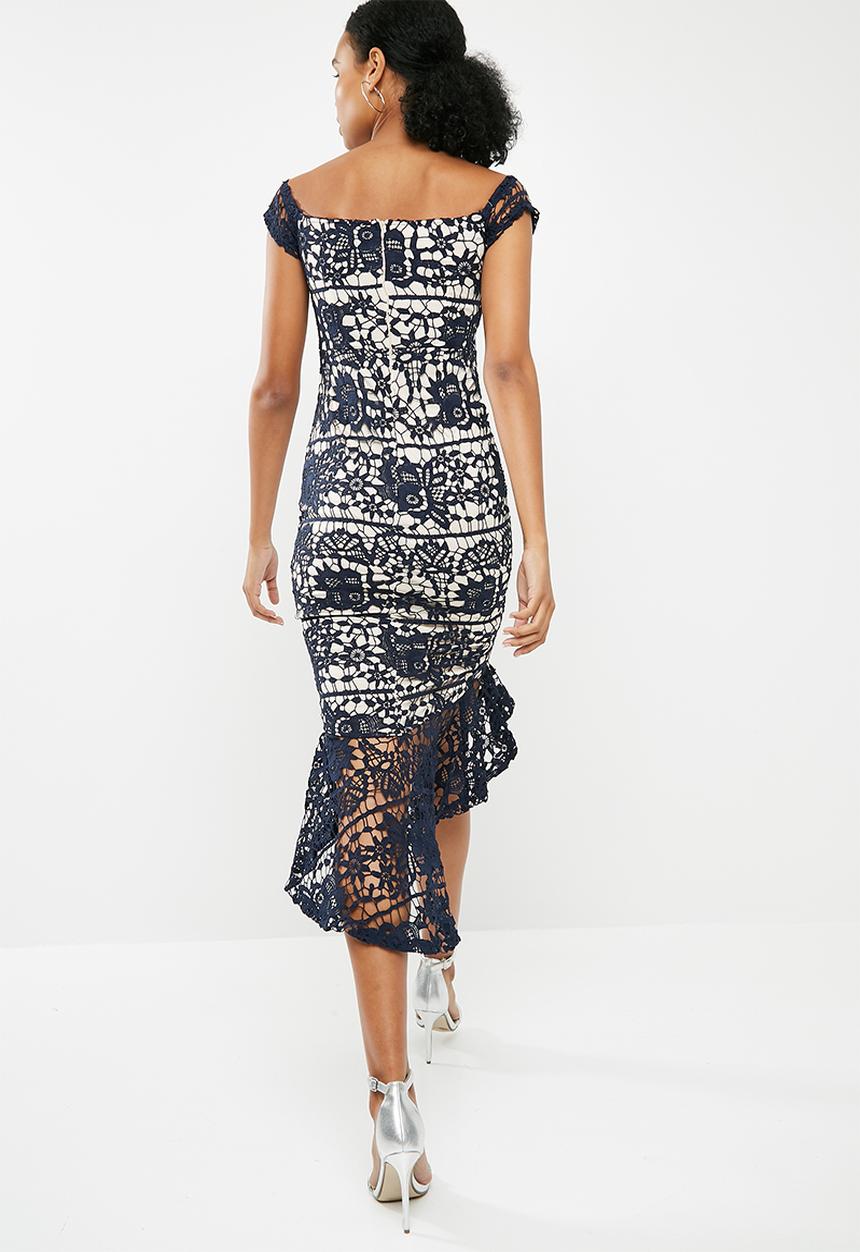 Missguided - Bardot lace fishtail midi dress