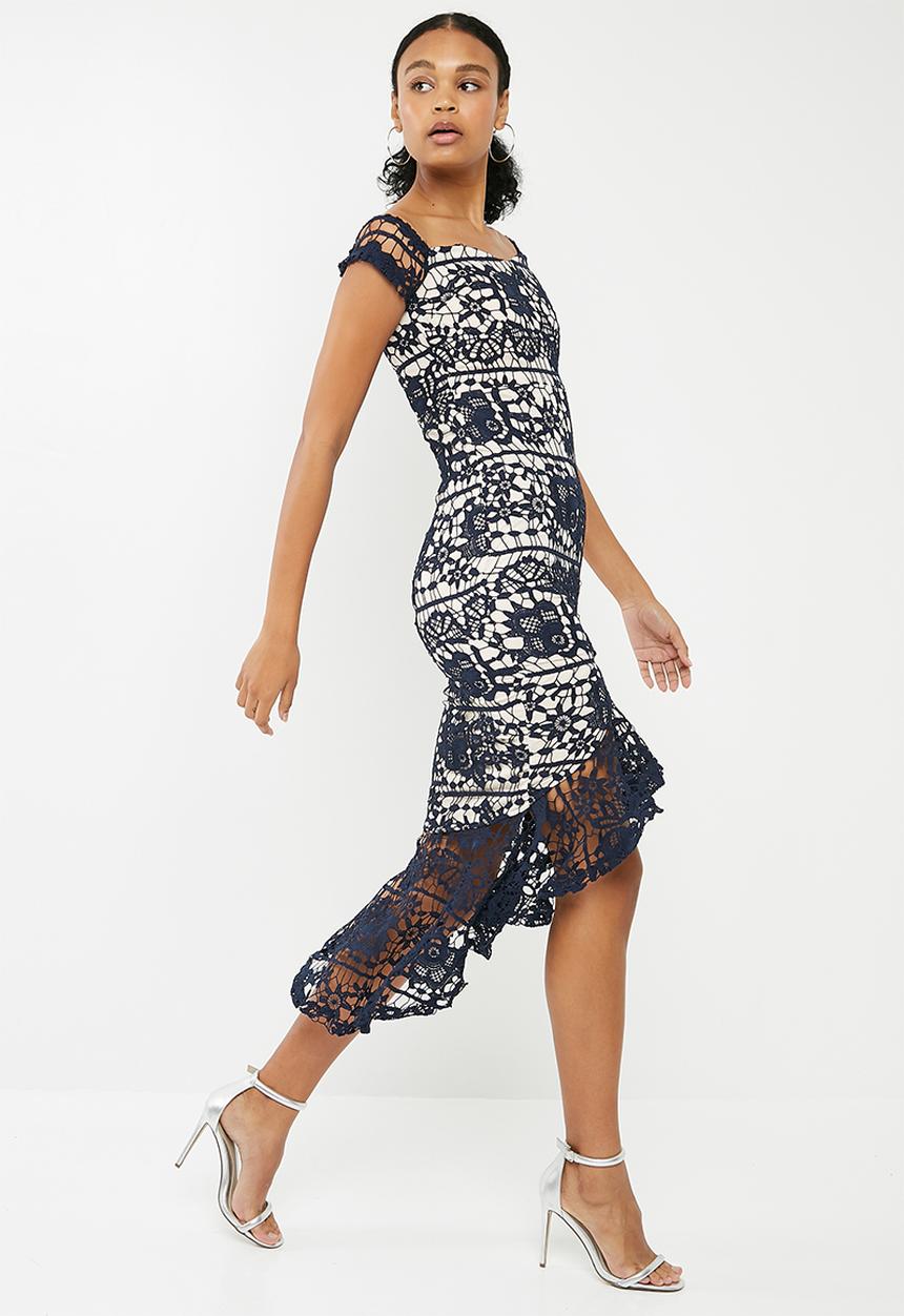 Missguided - Bardot lace fishtail midi dress