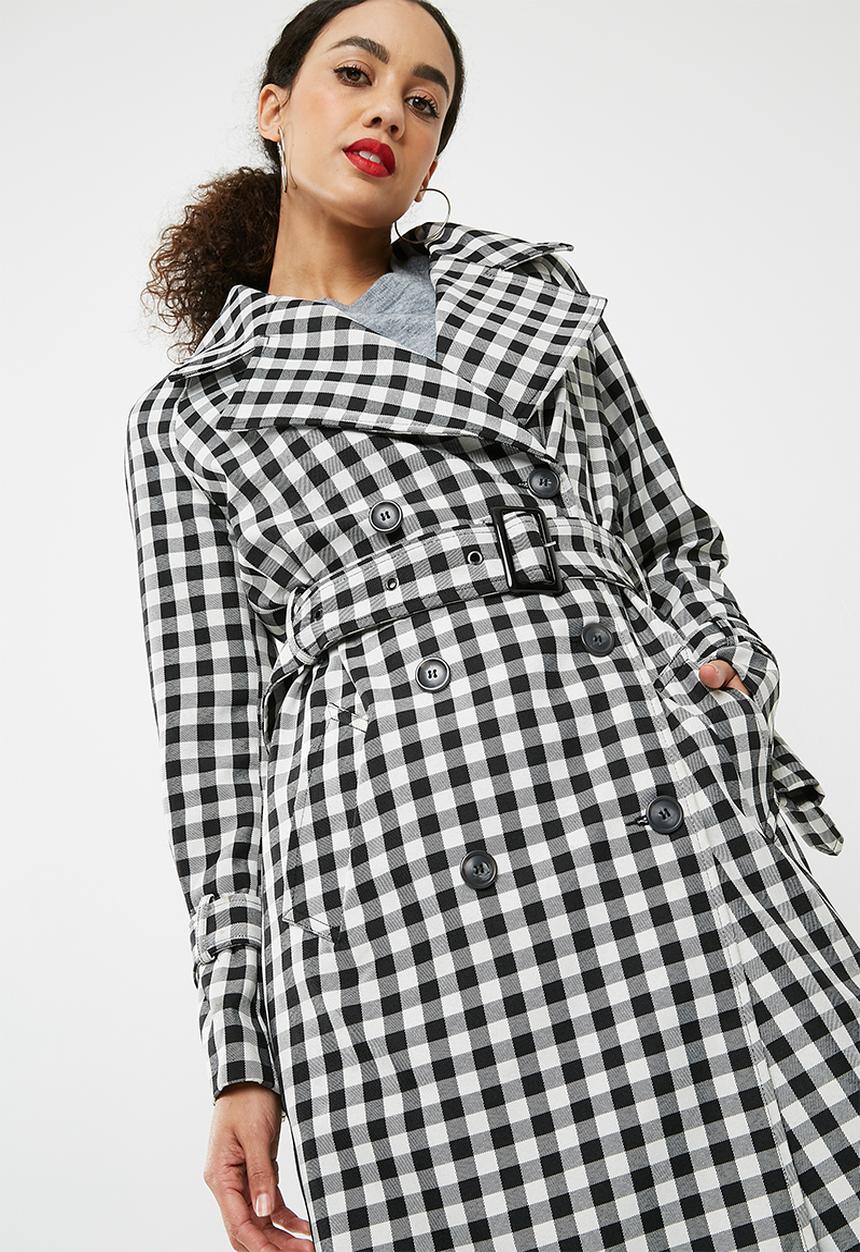 Missguided - Gingham trench coat - black & white 