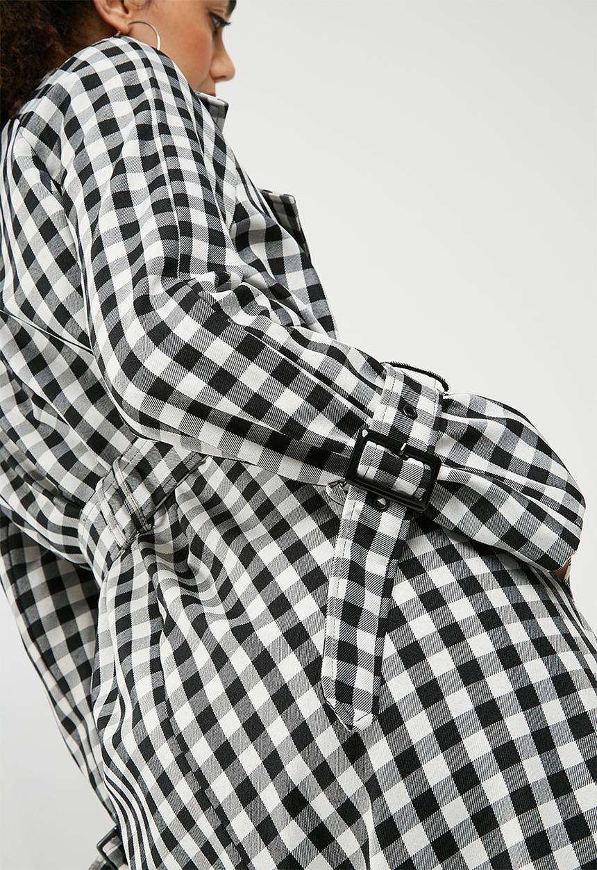 Missguided - Gingham trench coat - black & white 