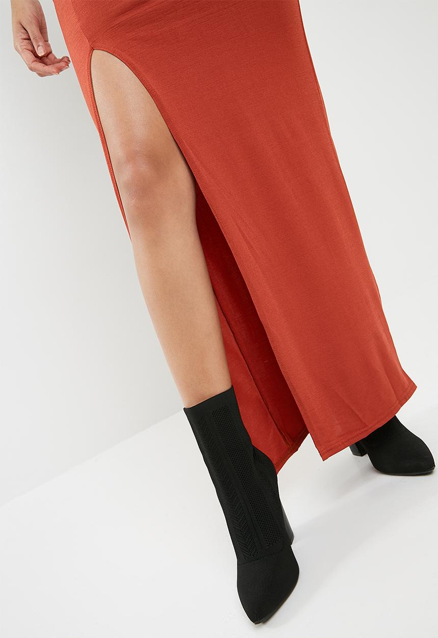 Missguided - Slinky ruched side maxi skirt - orange