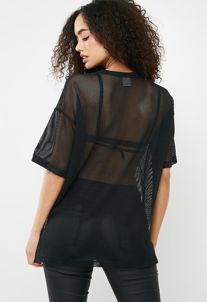 Converse - Embroidered mesh boxy tee - black