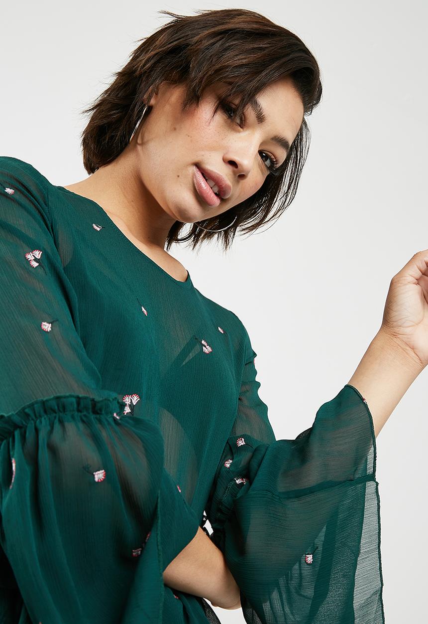 New Look - Emmet floral double peplum top - green 