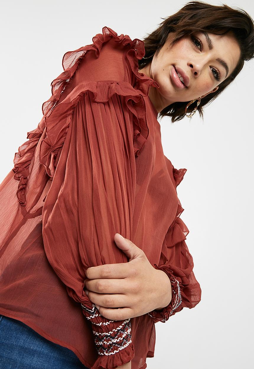 New Look - Bruno big sleeve plain shoulder top - red