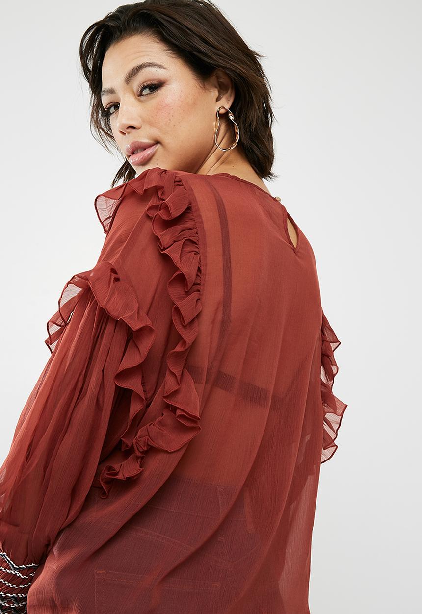 New Look - Bruno big sleeve plain shoulder top - red