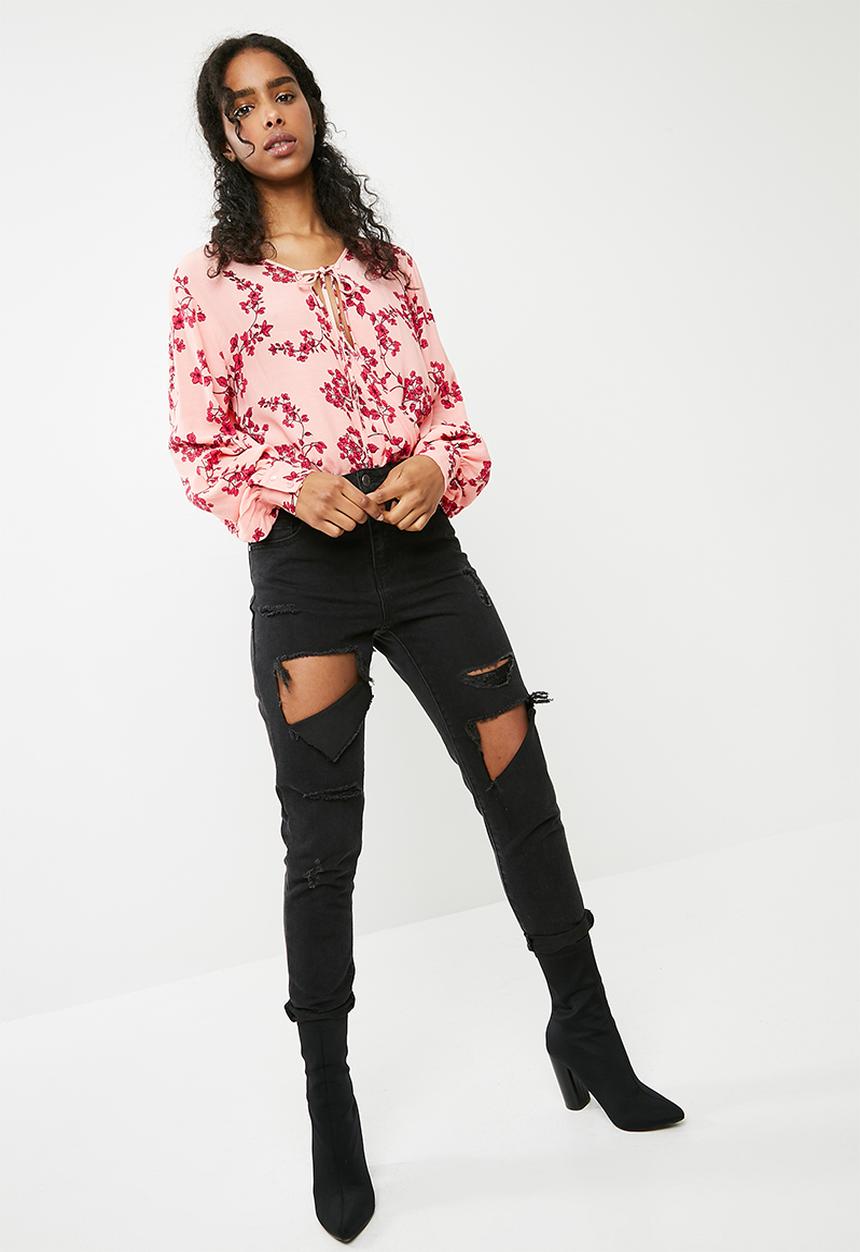 Missguided - Pink floral tie front bodysuit - pink 