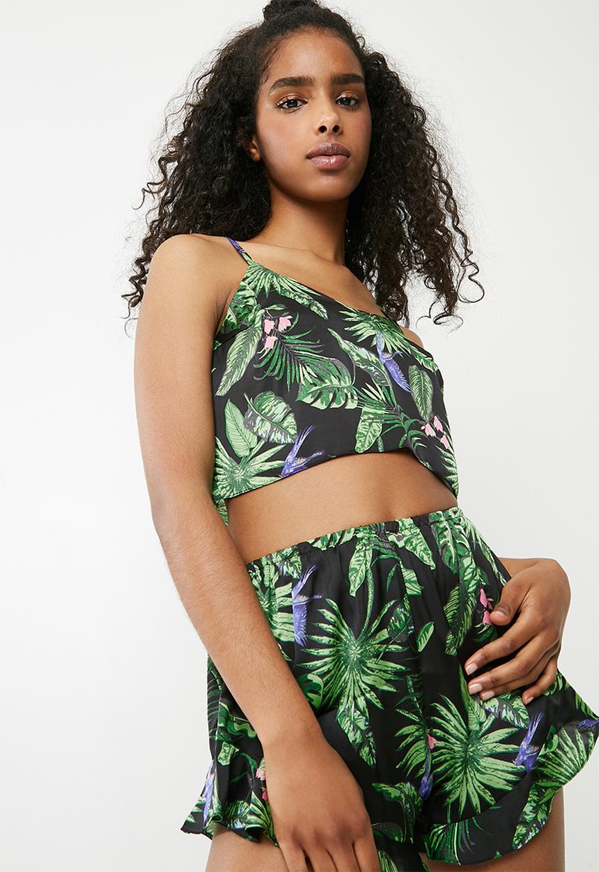 Missguided - Tropical palm print satin cami pyjama set - multi
