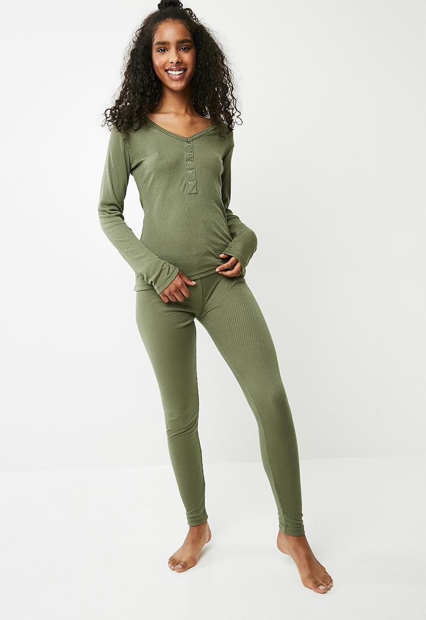 Missguided - Long sleeve ribbed pyjama set - green