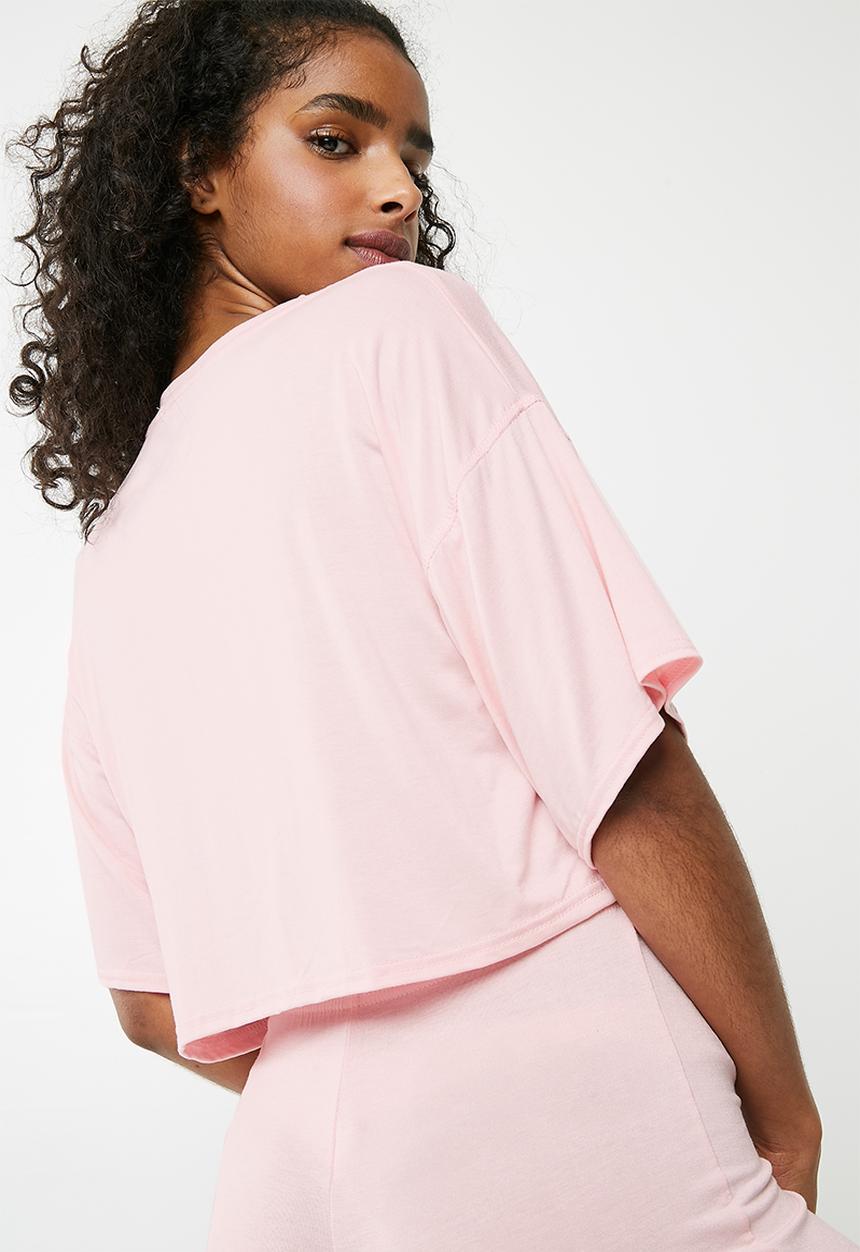 Missguided - Oversized slogan print cycling short pyjama set - pink 