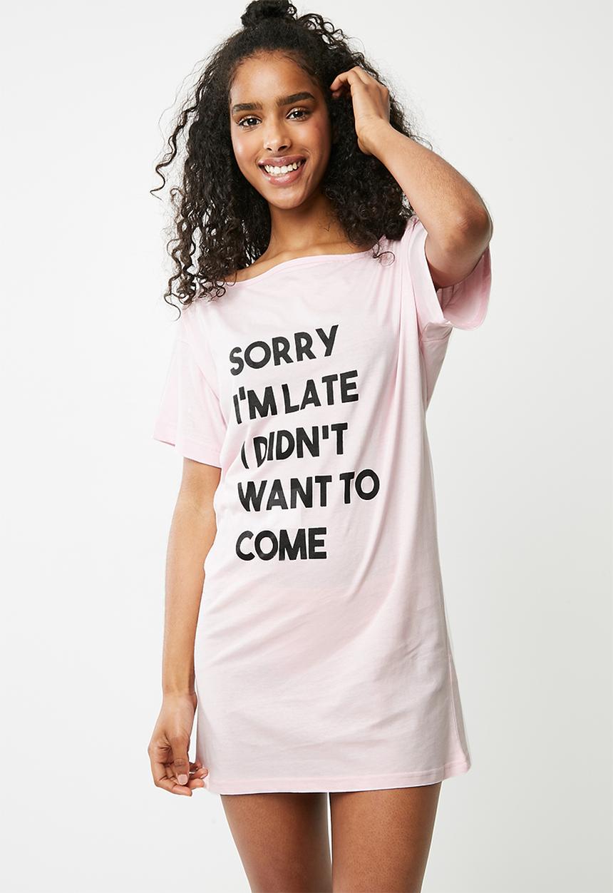 Missguided - Sorry i'm late night tee - pink