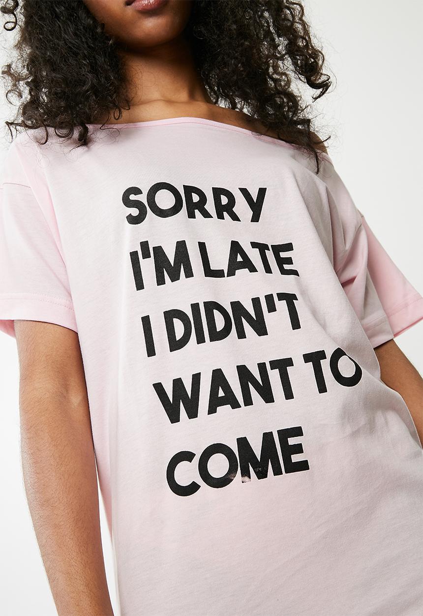 Missguided - Sorry i'm late night tee - pink