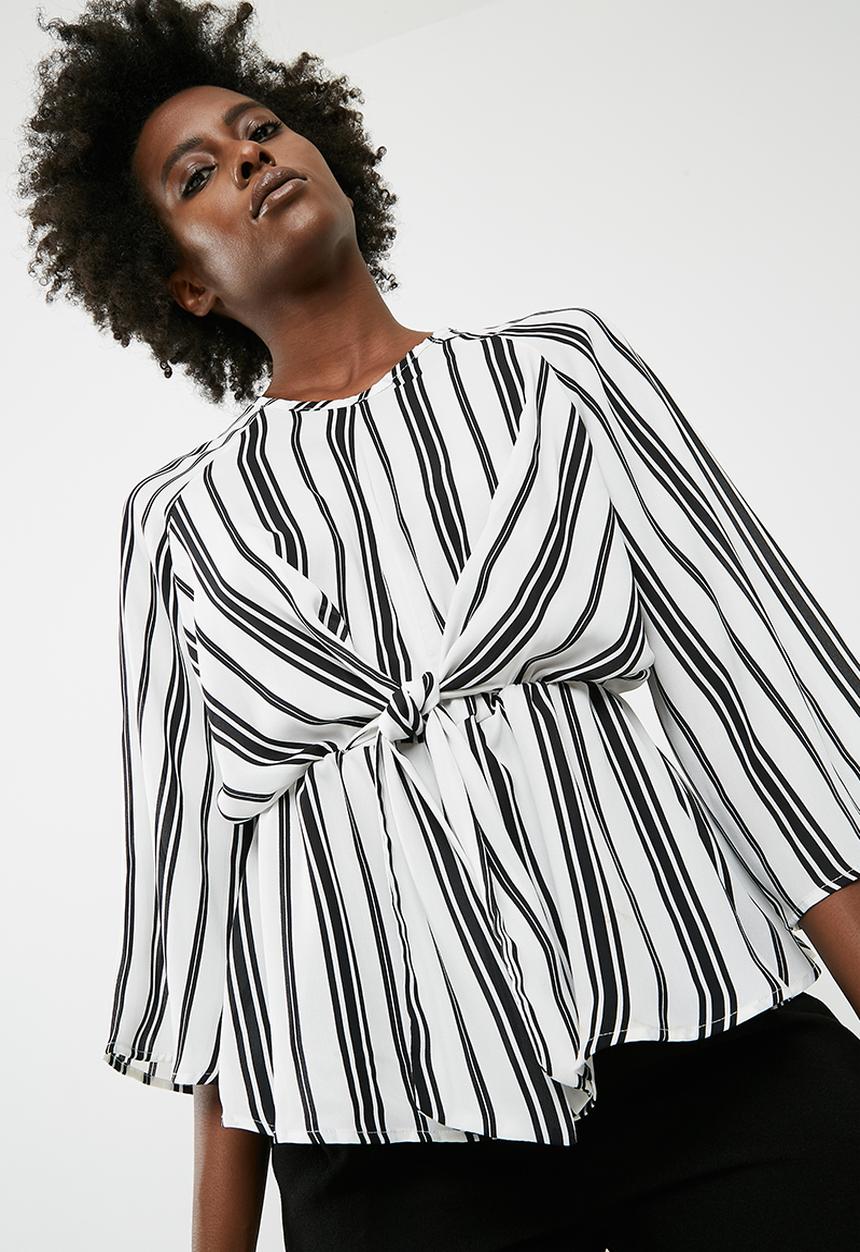 dailyfriday - Tie front stripe blouse - white & black