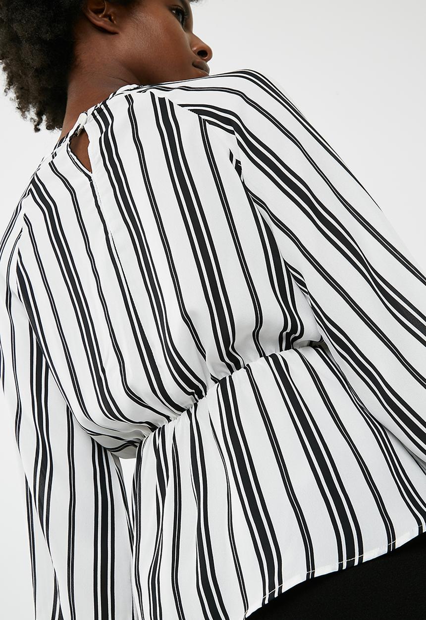 dailyfriday - Tie front stripe blouse - white & black