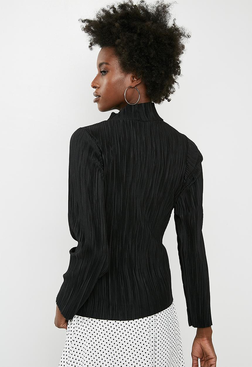 Vero Moda - Plissé high neck long sleeve top - black 