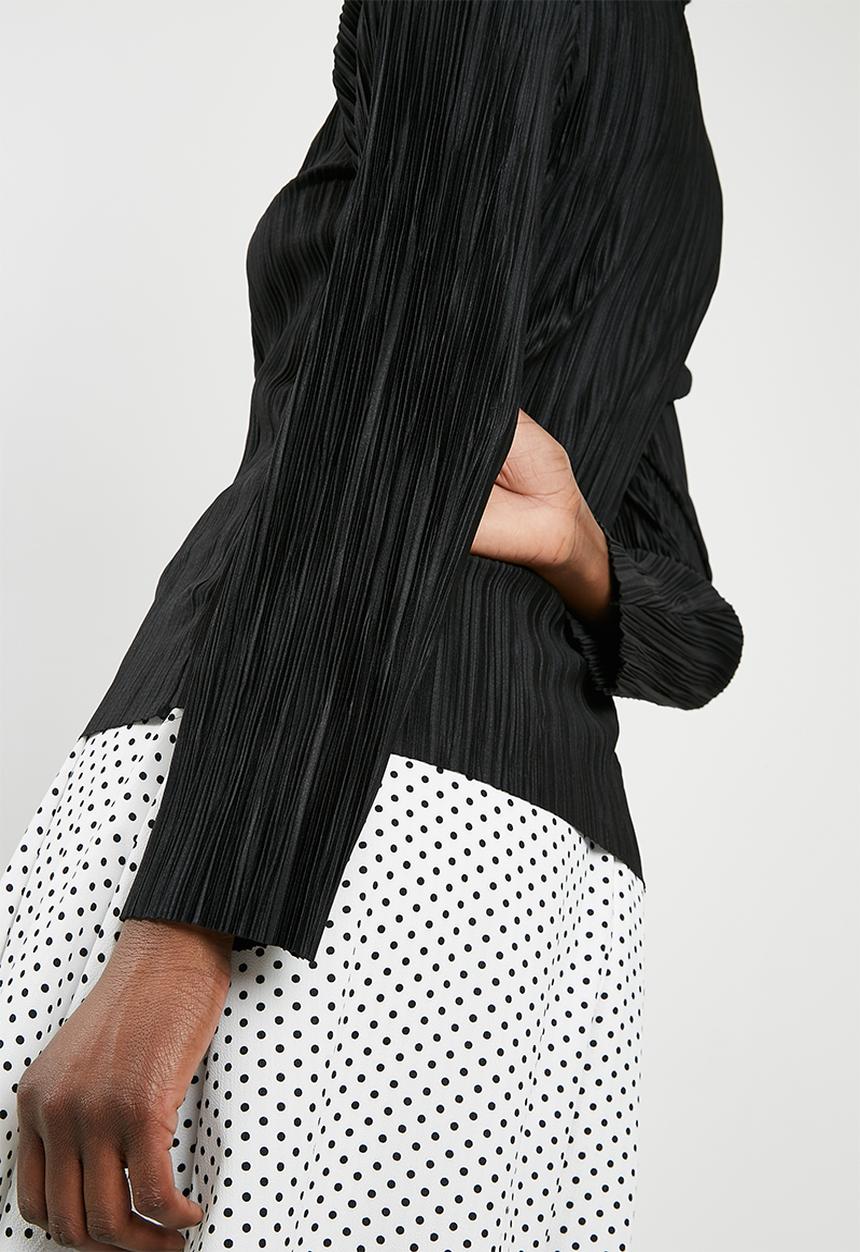 Vero Moda - Plissé high neck long sleeve top - black 
