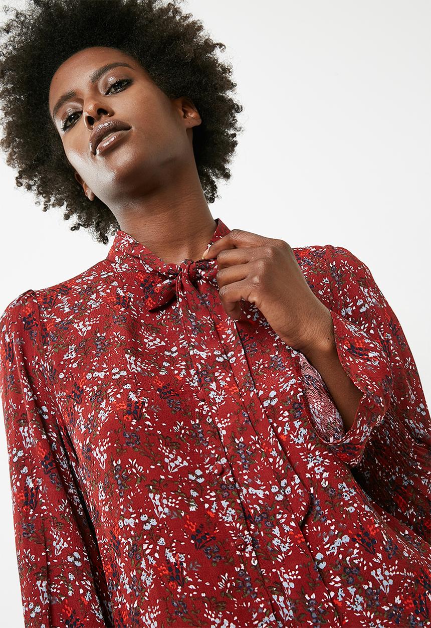 Vero Moda - Camille long sleeve tie shirt - red 