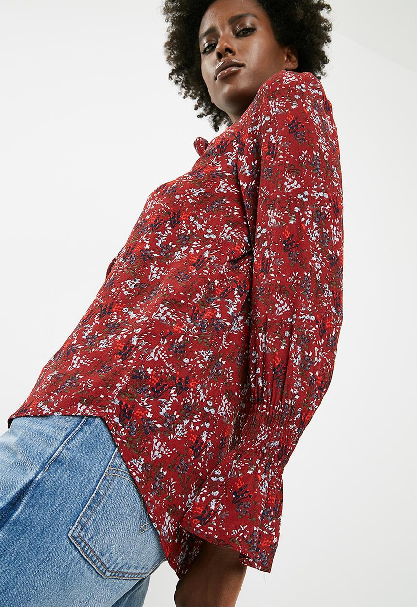 Vero Moda - Camille long sleeve tie shirt - red 