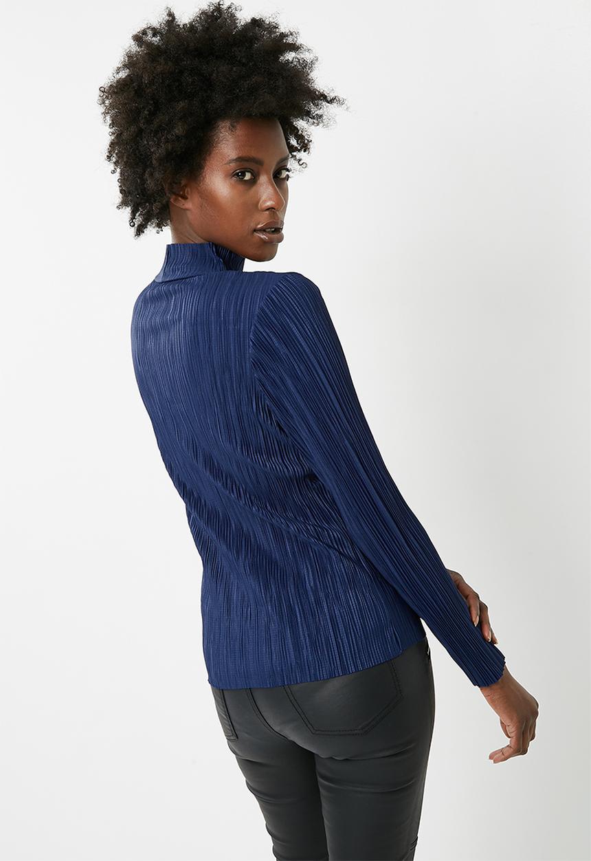 Vero Moda - Plissé high neck long sleeve top - blue 
