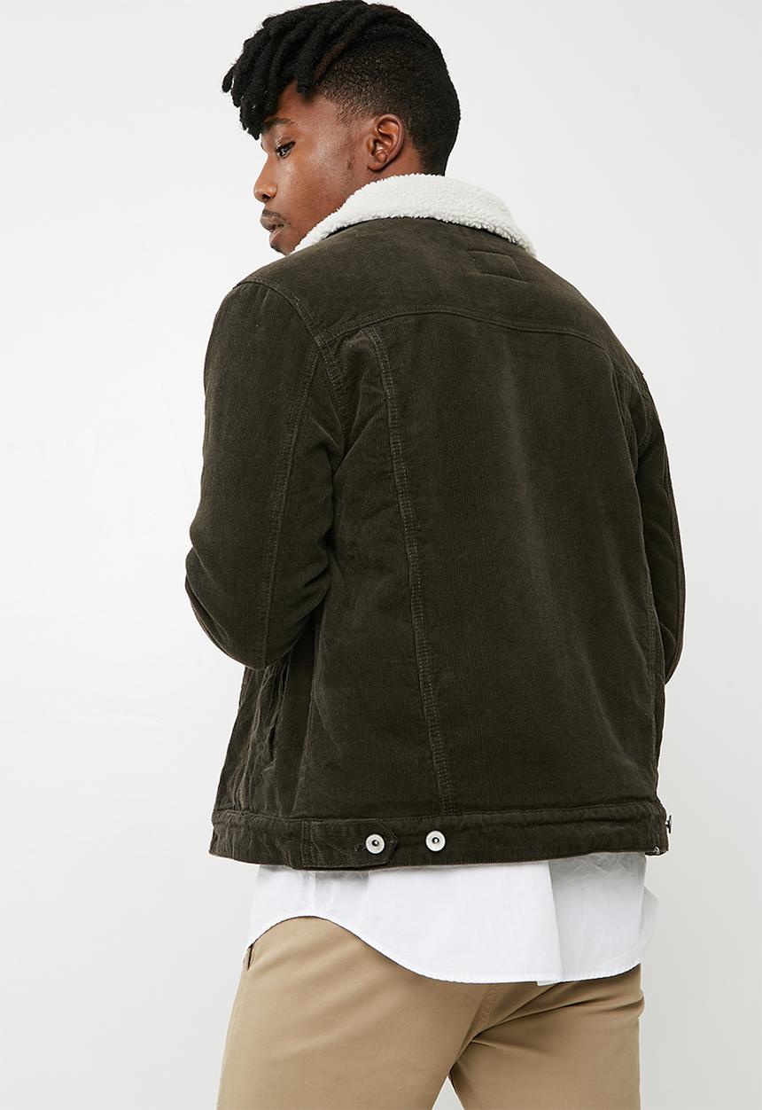 Cotton On - Borg denim corduroy jacket - brown