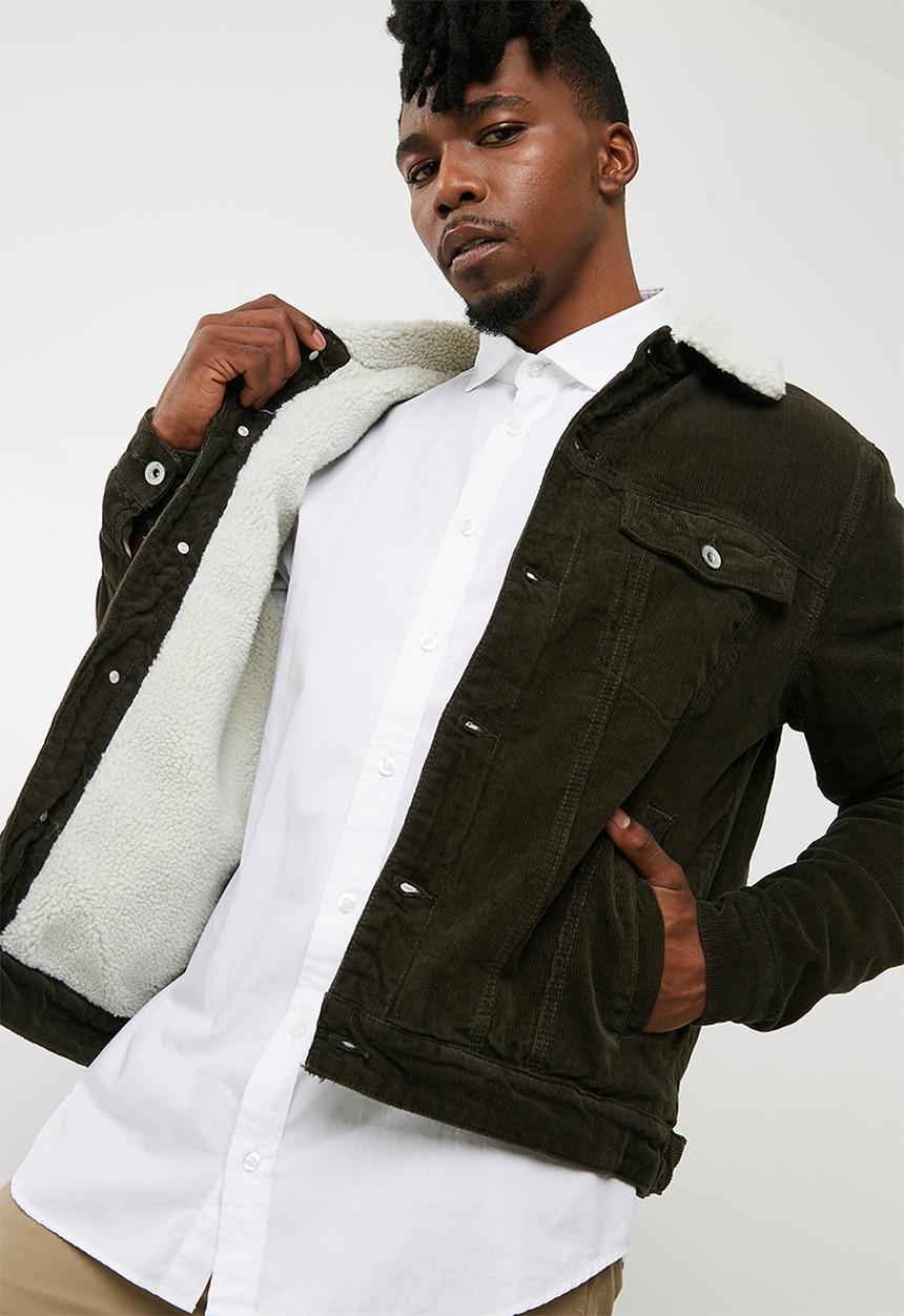Cotton On - Borg denim corduroy jacket - brown