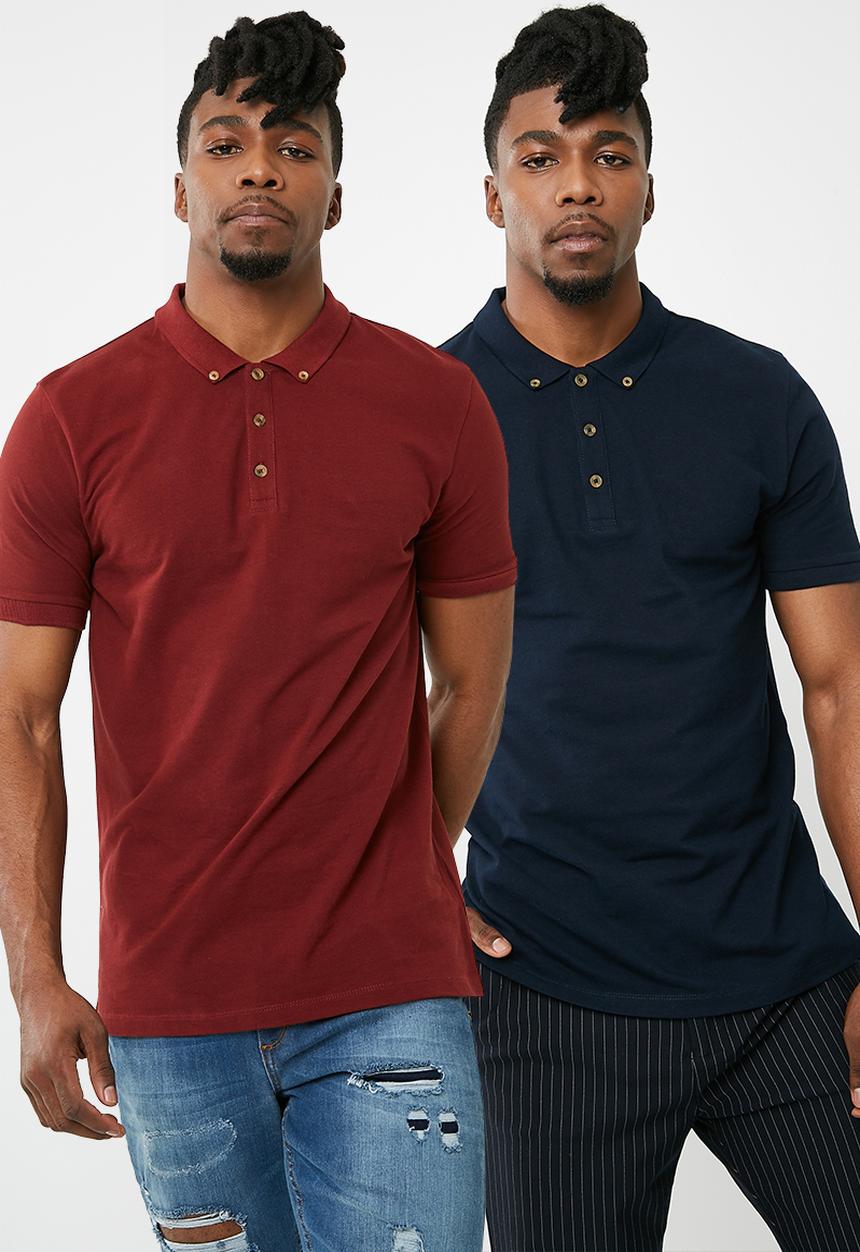Superbalist - 2-pack pique slim fit polo - navy & burgundy 