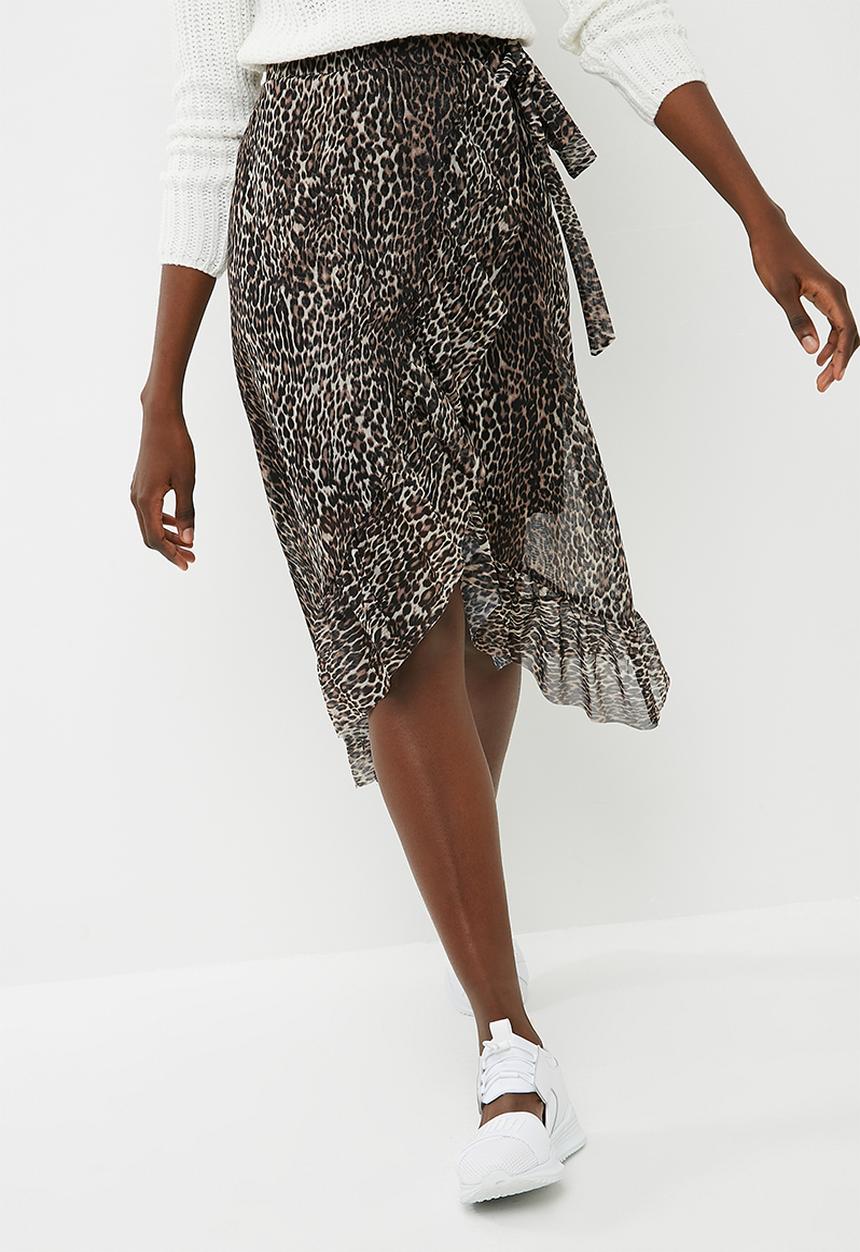 Pieces - Lulu mesh midi skirt - black & brown