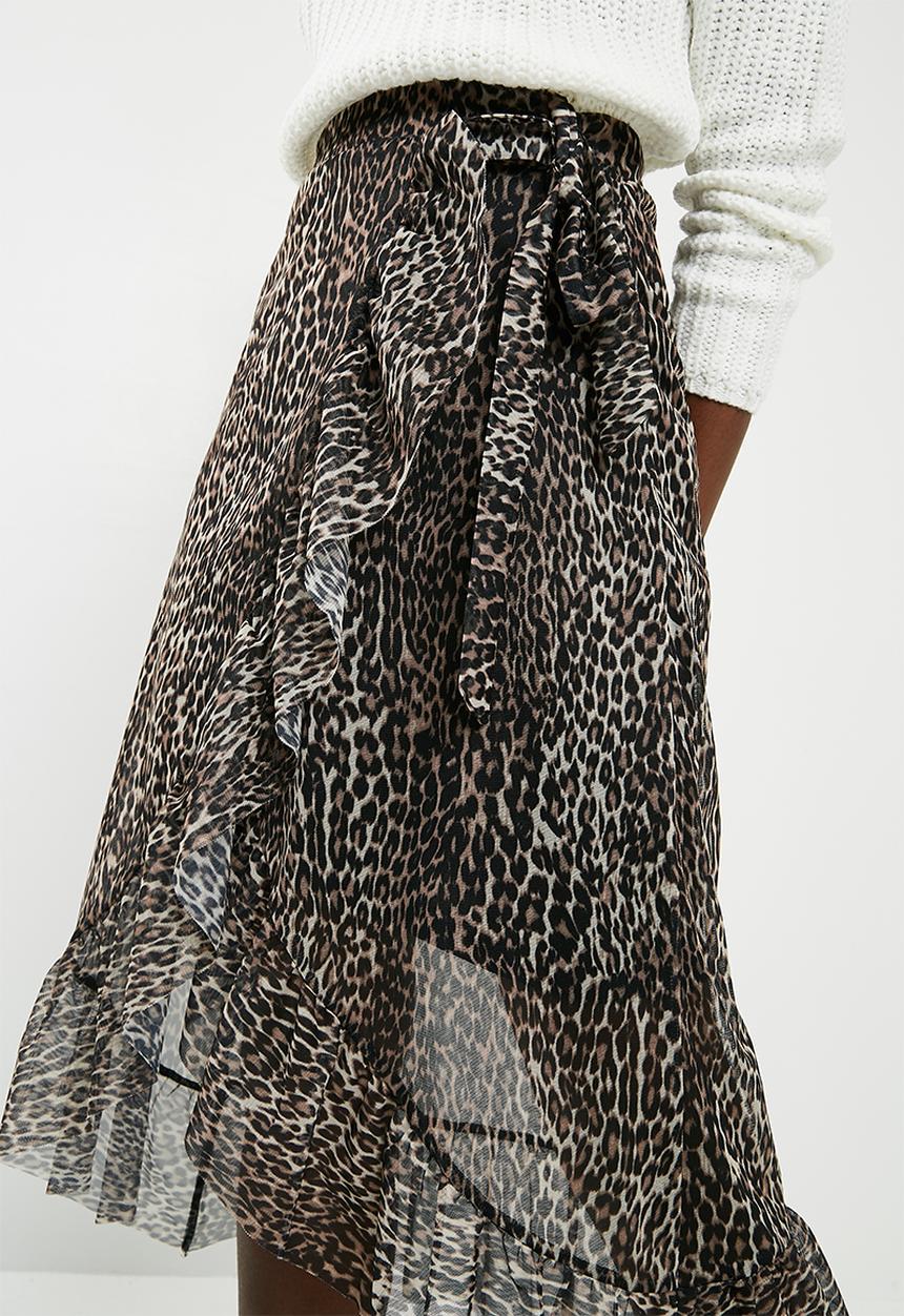 Pieces - Lulu mesh midi skirt - black & brown