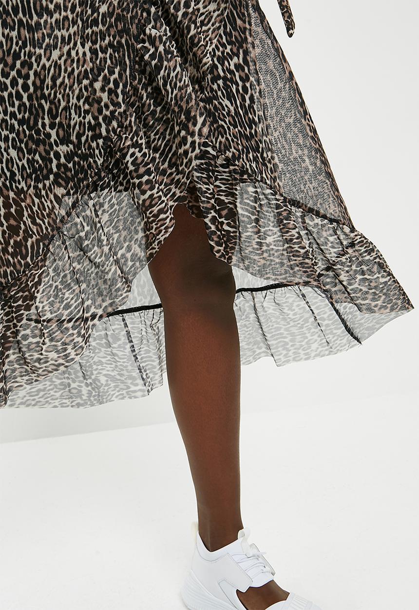 Pieces - Lulu mesh midi skirt - black & brown