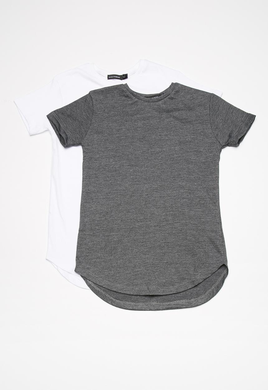 basicthread - Longline tees 2 pack - white & charcoal 