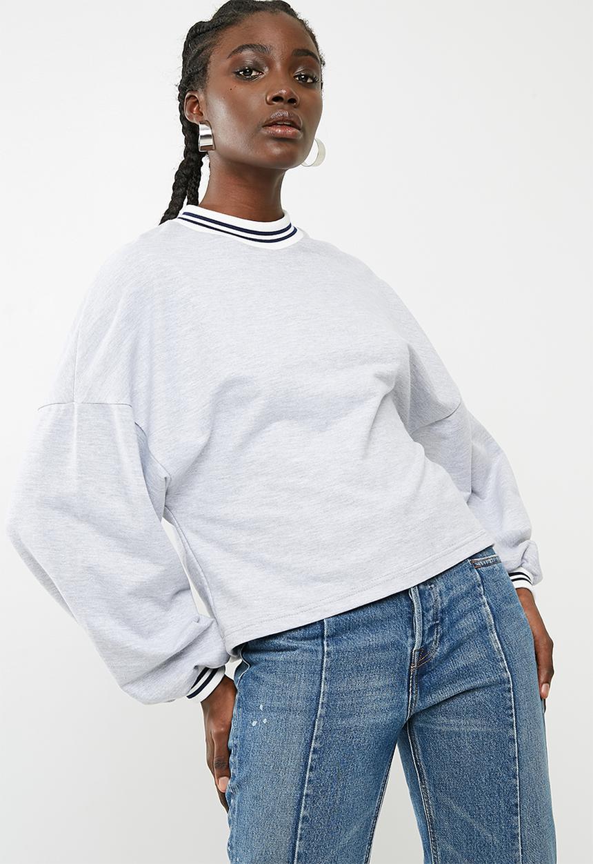dailyfriday - Balloon sleeve top with rib cuff - grey  