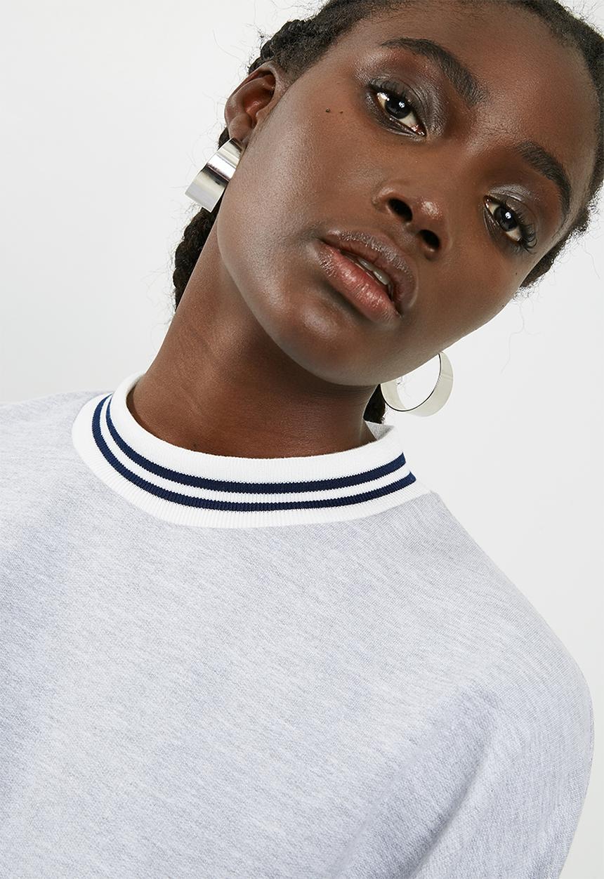 dailyfriday - Balloon sleeve top with rib cuff - grey  