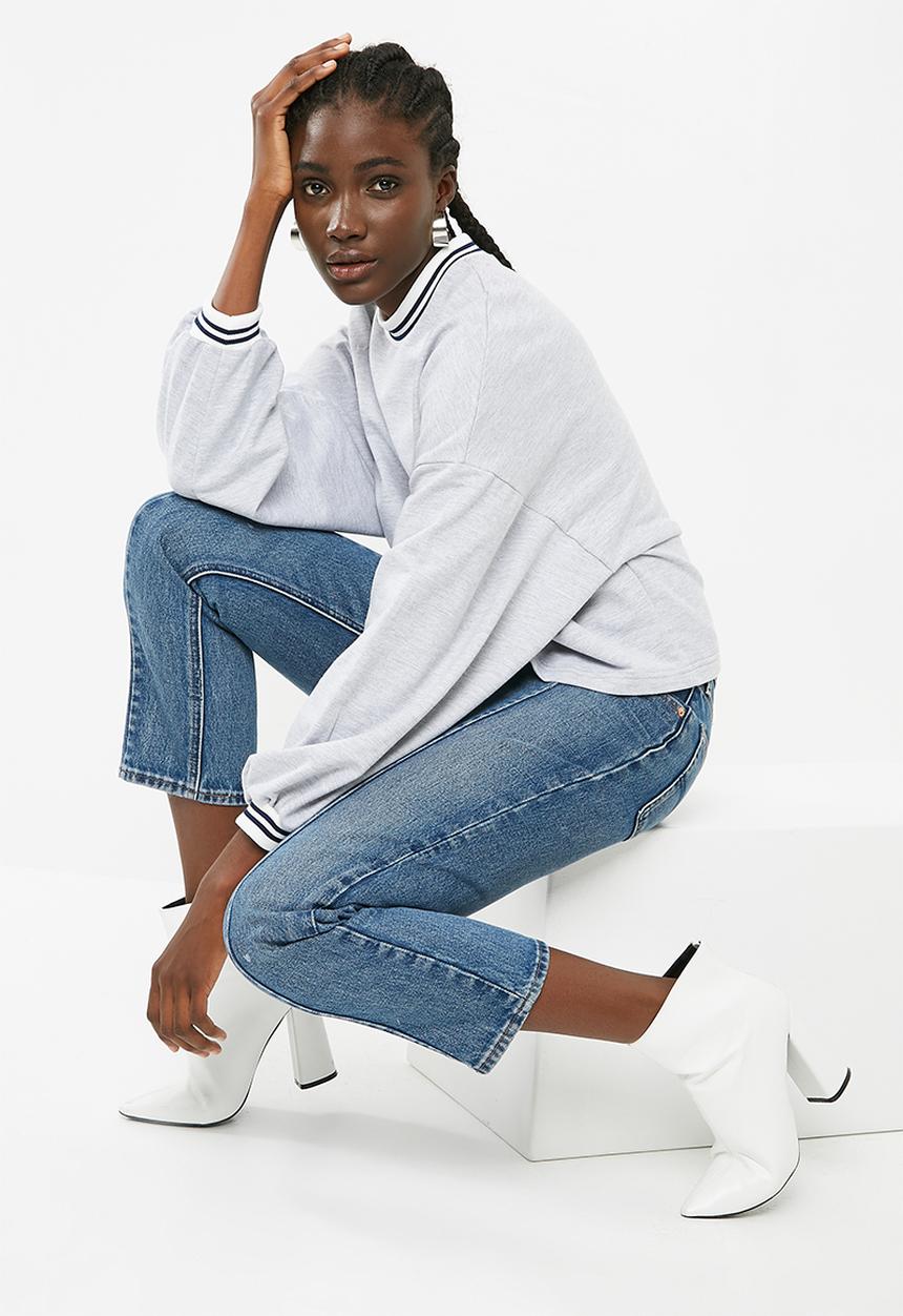 dailyfriday - Balloon sleeve top with rib cuff - grey  