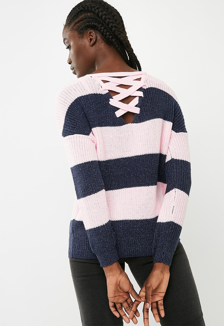 ONLY - Peyton lace up pullover knit - pink & blue 