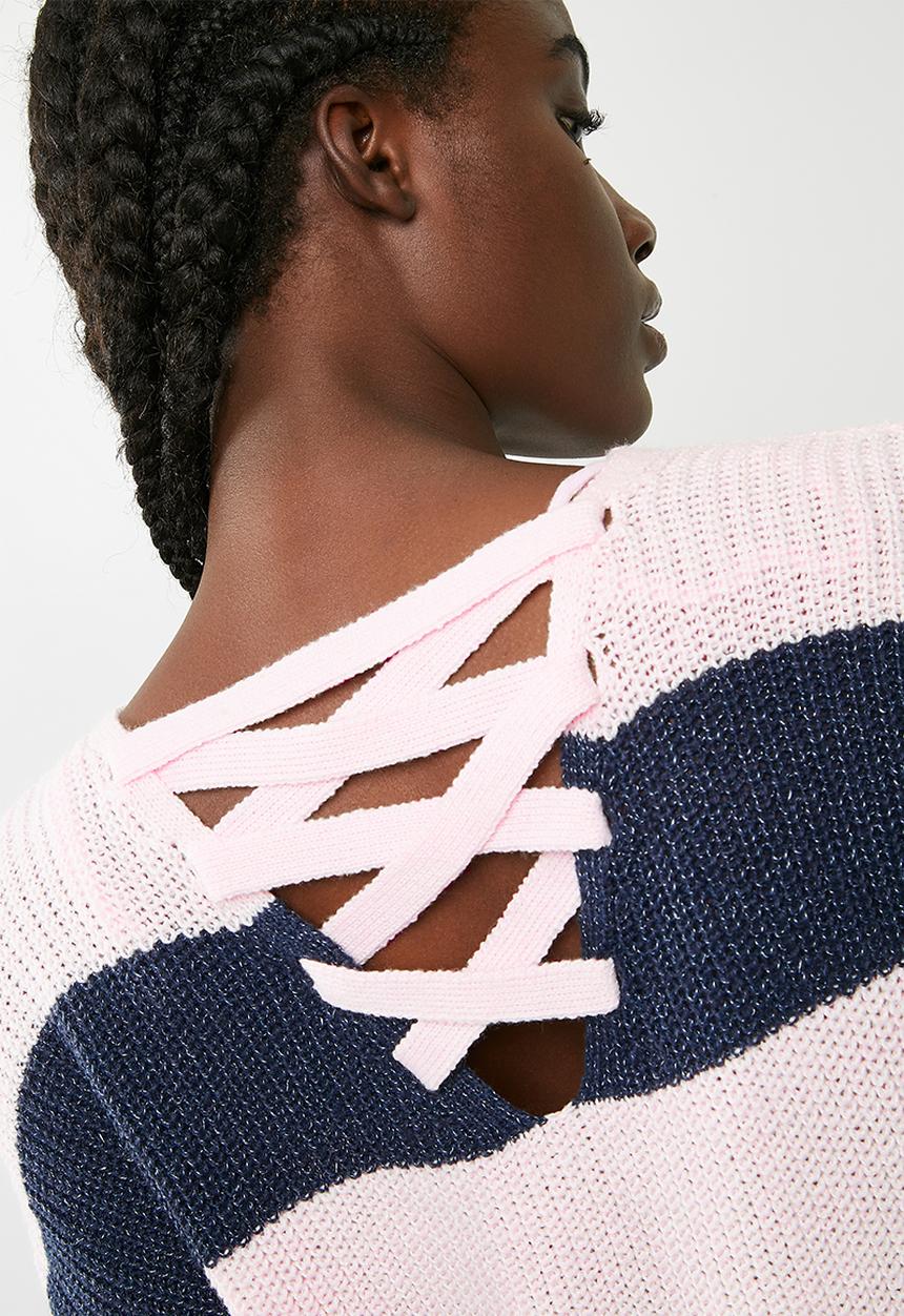 ONLY - Peyton lace up pullover knit - pink & blue 